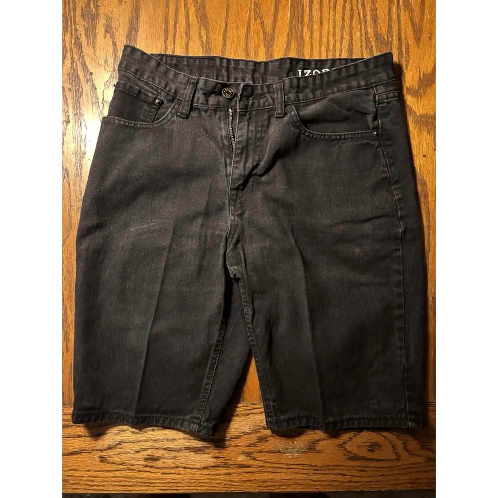 IZOD Mens Slim Fit Denim Shorts Size 32 Black Faded 100% Cotton Jean Shorts